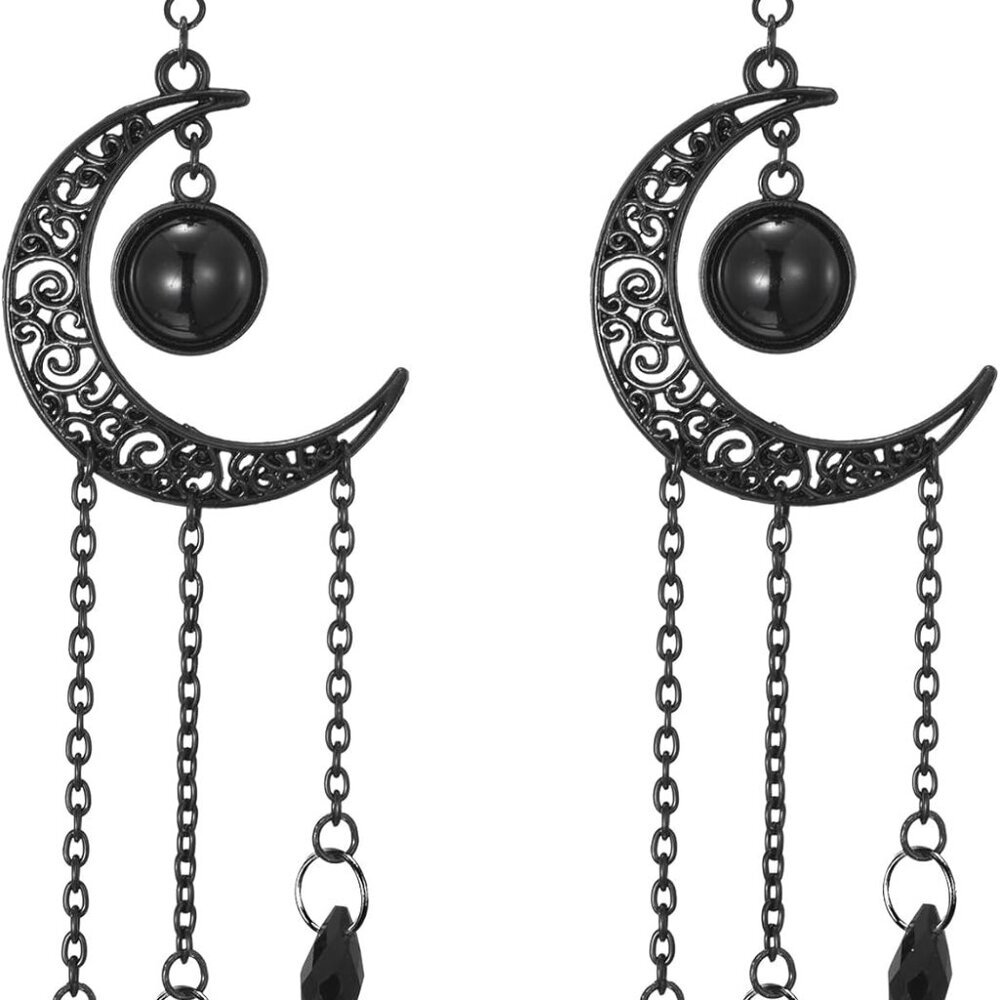 Moon Earrings Gothic Black Moon Drop Dangle Earrings Black Halloween Jewelry for